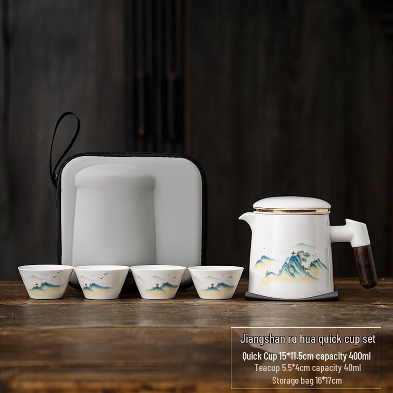 

Jiangshan Ruyua White Porcelain Portable Tea Set 1 Pot 4 Cups