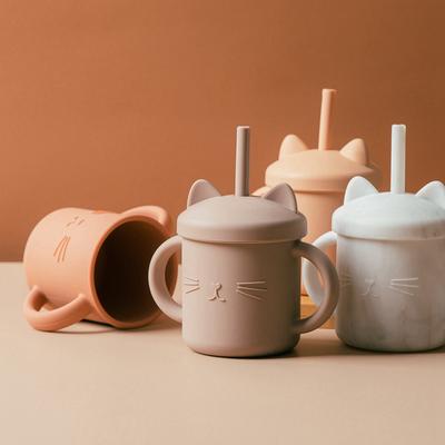Taza de Alimentación con Pajita de Silicona para Bebé Libre de BPA Infantil Portátil Dibujos Animados Kitty Taza para Beber Niños Aprendizaje Taza de Alimentación con Agua Antifugas
