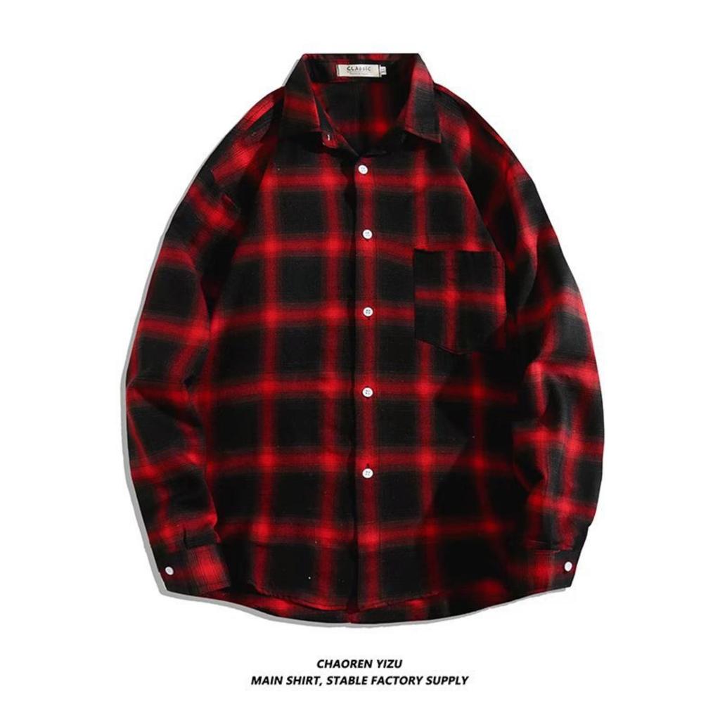 Camicia a Quadri da Uomo a Maniche Lunghe Camicia Larga Giacca Versatile