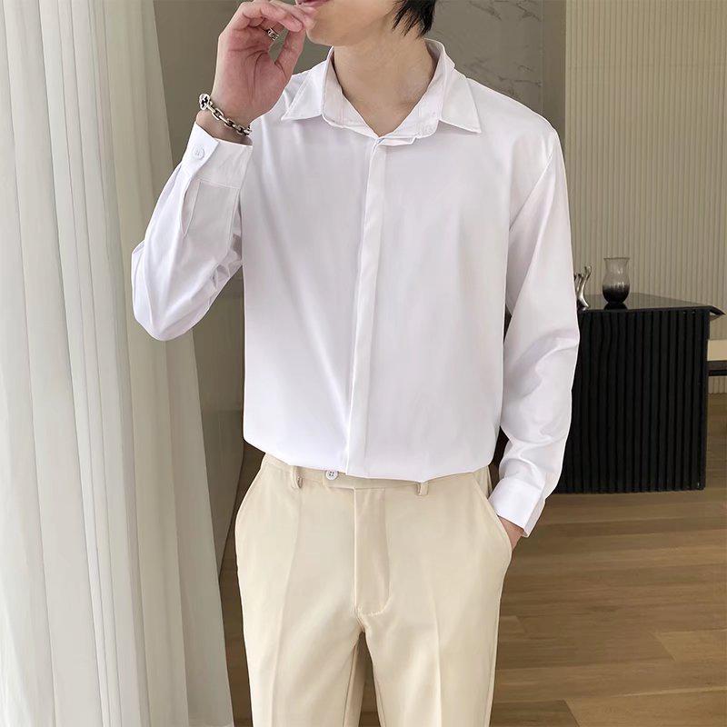 2022 Spring Men's Fashion Casual Long Sleeve Solid Color Shirt - Light Mature Style