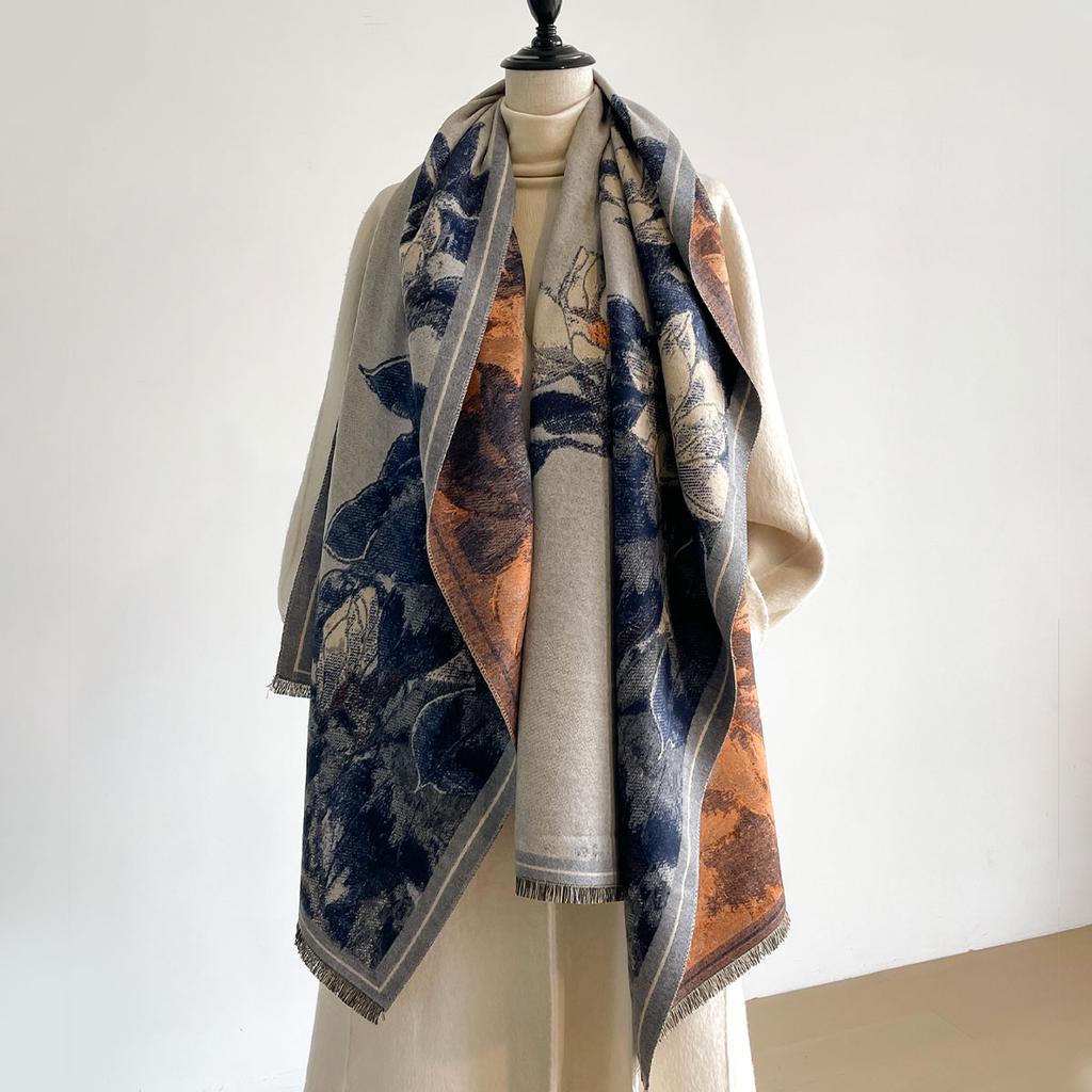New Ladies Autumn Winter Double Sided Jacquard Scarf Shawl With High End Flower Design Premium Imitation Cashmere
