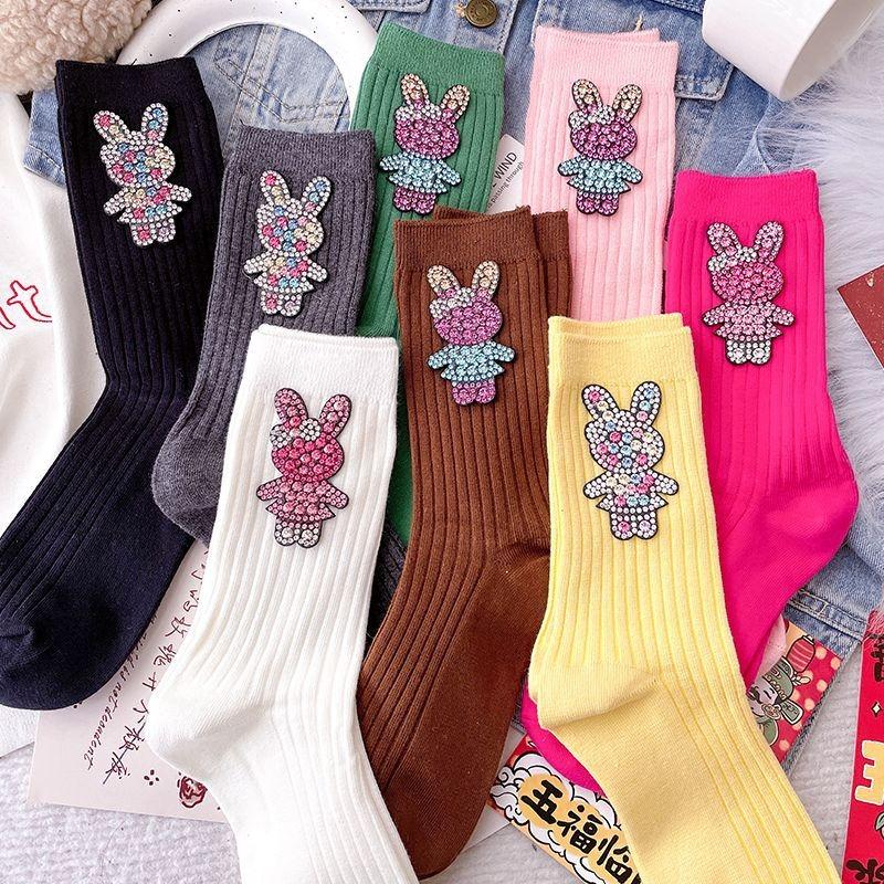 Diamond Cartoon Bunny Decoration Socks, Fashion Diamond Sparkling Women's Socks, Comfortable and Breathable Christmas Stockings