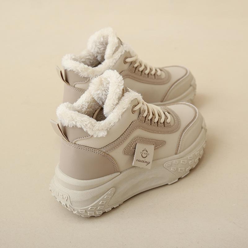Women's high fashion fashion lightweight soft sole winter warm fur one snow boots padded lined non-slip casual sneakers cotton boots