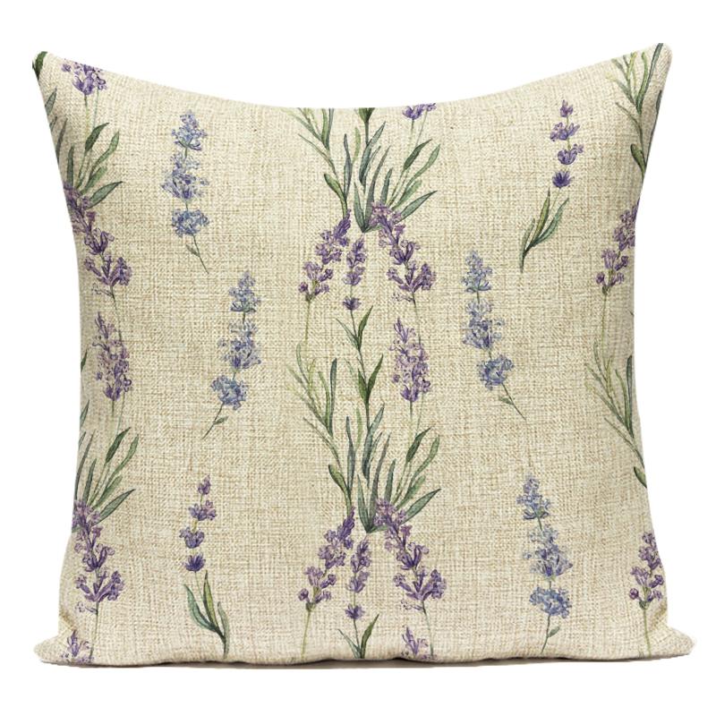 Decorative Throw Pillows Case Purple Lavender Flower Polyester Pillow Cushion Cover for Sofa Home Living Room Decoration