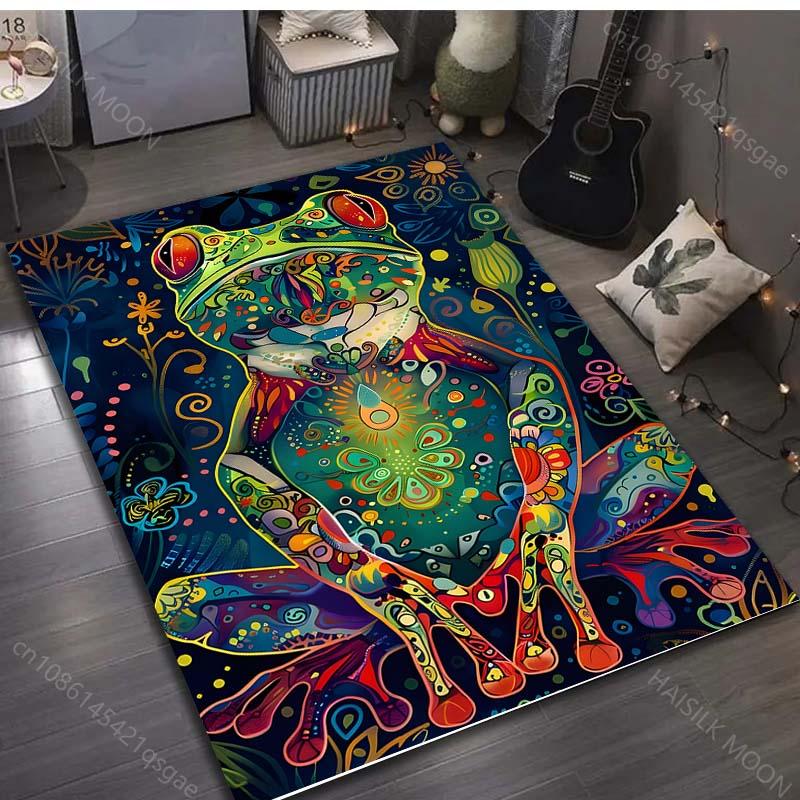 Mushroom and Frog Meditation Print Carpet for Living Room Bedroom Sofa Doormat Decor Area Rugs Non-slip Floor Mat Large Size