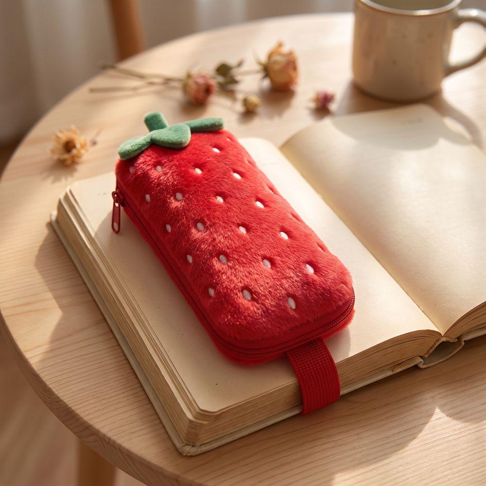 Printed Pencil Storage Bag Large Capacity Pen Organizer Plush Strawberry Pencil Case  Children
