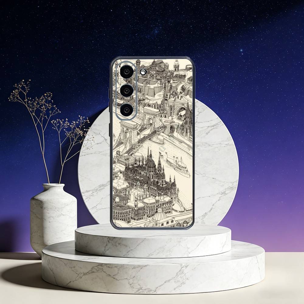 Famous City Sketch City Map Phone Case For Samsung Galaxy A73,A72,A71,A70,A53,A52,A51,Others Soft Black Cover