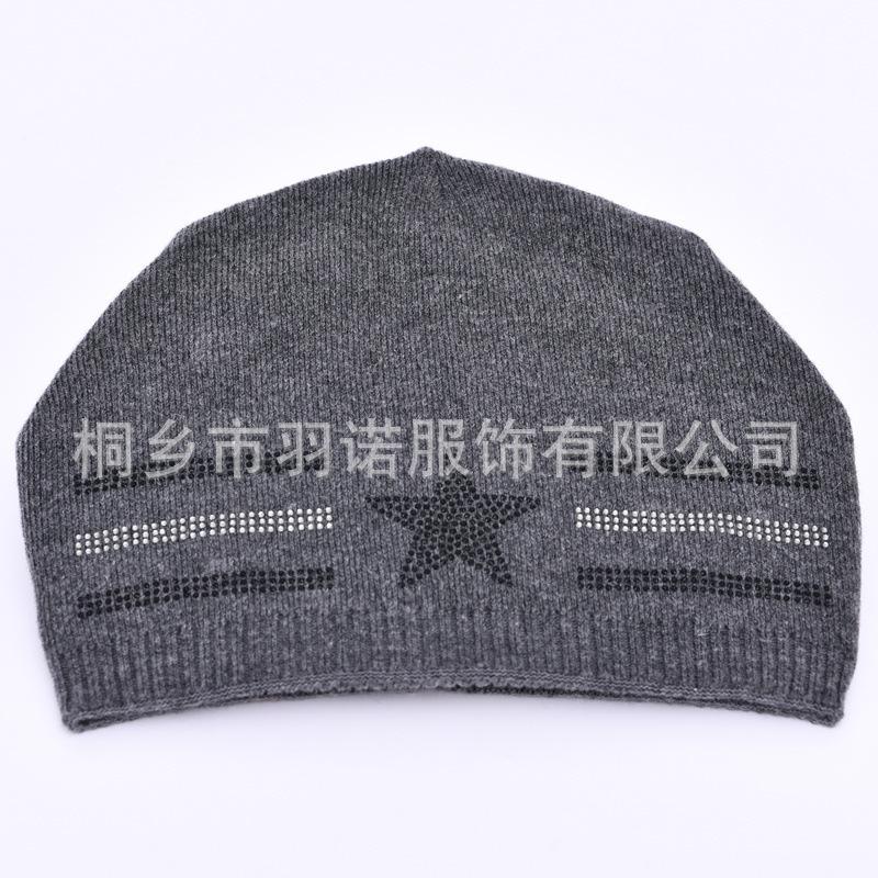 Wool knitted hat big beanie new with drill horizontal bar five-pointed star men and women soft comfortable warm wool hat