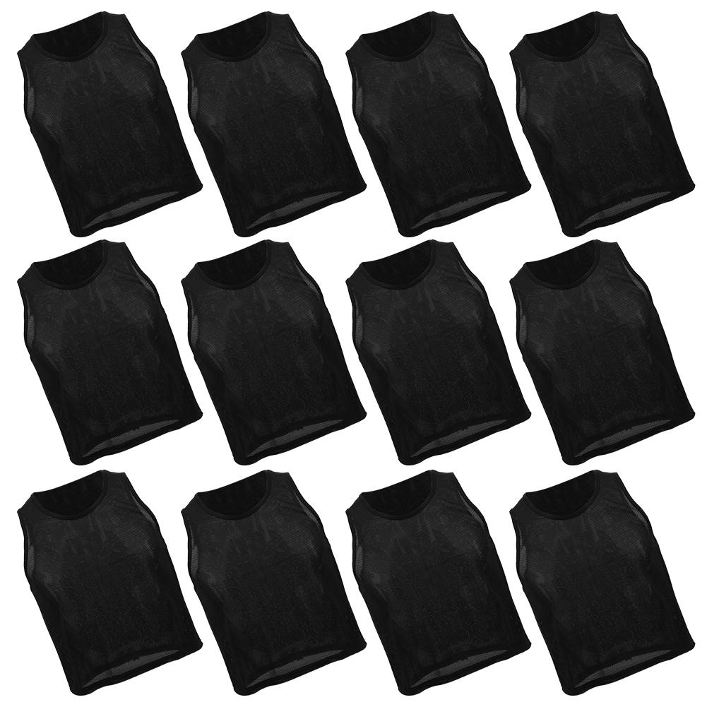12Pcs Small Mesh Breathable Children Football Training Exercise Vest Black Kid Free Size