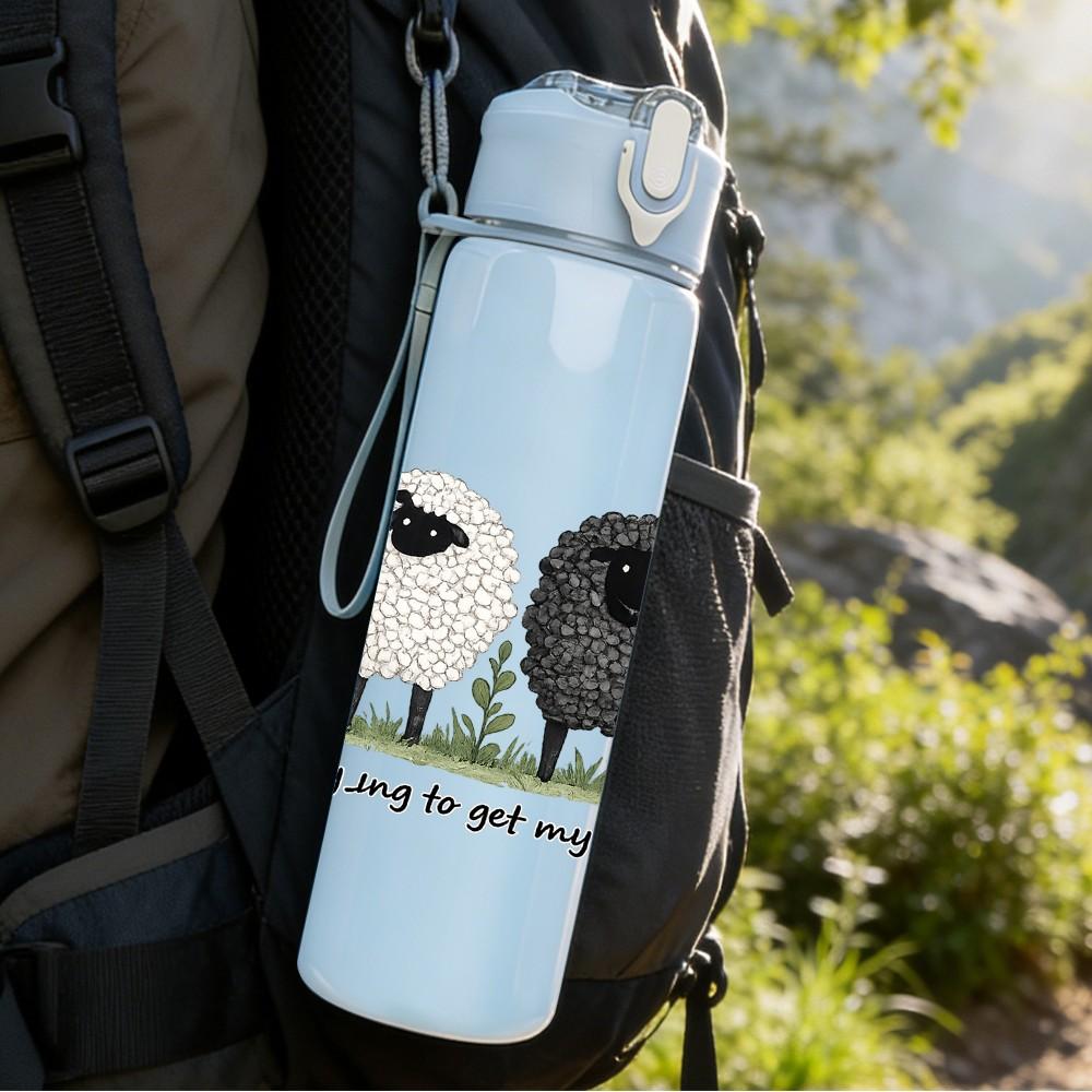 1PC Three Sheep Slogan Quote Print 750ml Color Plastic Sports Water Bottle Leakproof Flip Straw Lid Suitable for Sports Office Home Use