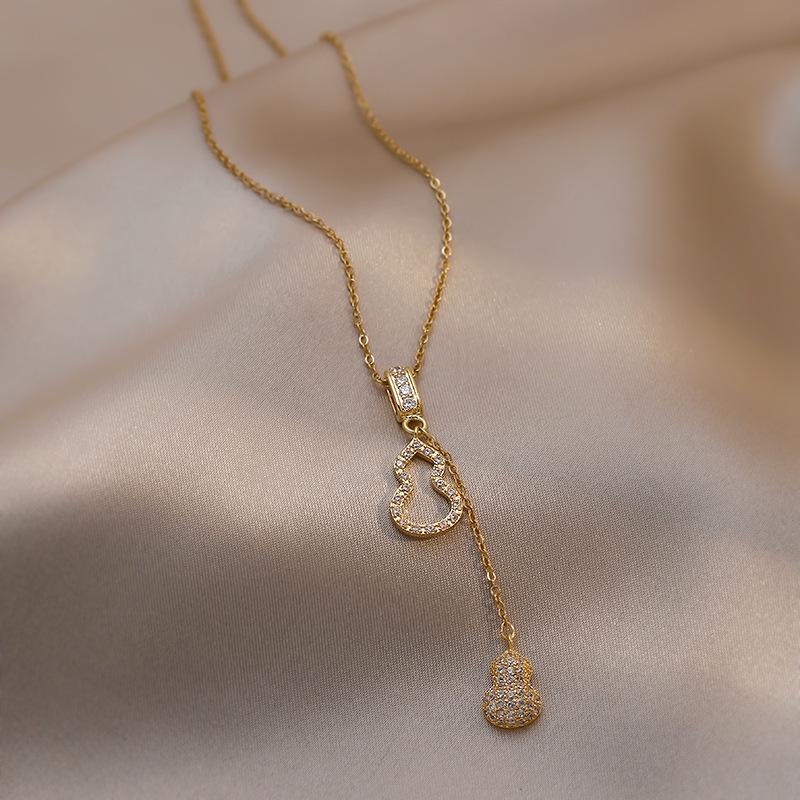 Goldbarren Bohnen Halskette - Edelstahl, Nischendesign, Schlichte Schlüsselbeinkette, Vielseitiger Modeschmuck