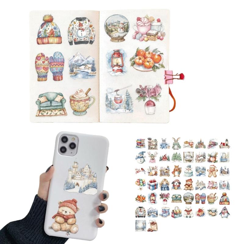 PVC Christmas Party Stickers 50PCS Removable Cartoon Designs For Kids Adults