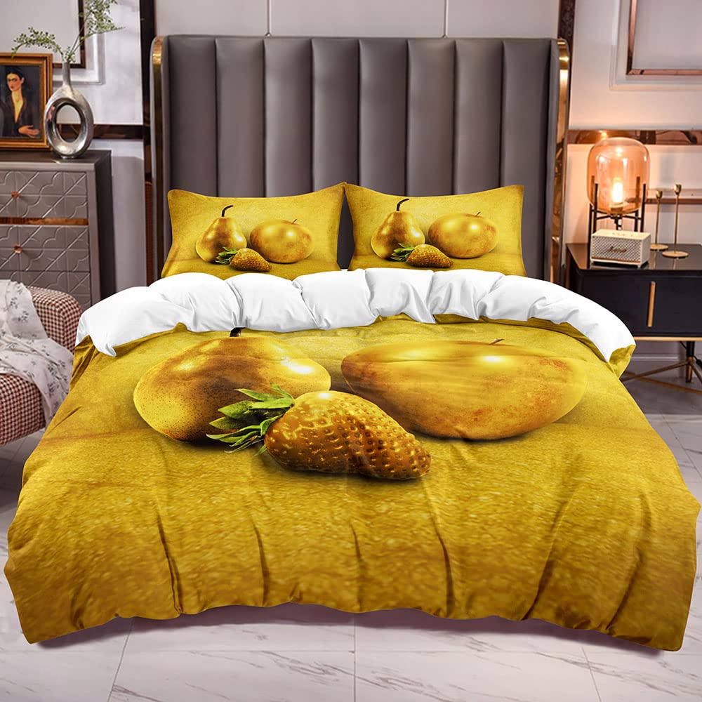 Fruit Duvet Cover Set Queen Size Microfiber Watermelon Banana Apple Pineapple Print Bedding Set Cartton Theme Small Fresh Style