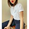 INS Selfie Abstract Pattern Line Print Special-Interest Artistic Retro Style Pure Cotton Short Sleeve T-shirt for Women