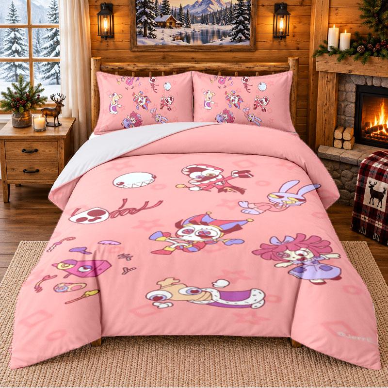 The Amazing Digital Circus Pattern Bedding 3Pcs Set Bed Sheet And Pillowcases For Indoor Bedroom