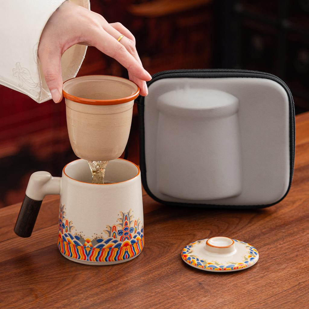 Ru kiln teacup with lid filter office cup tea separation tea cup company event gift water cup