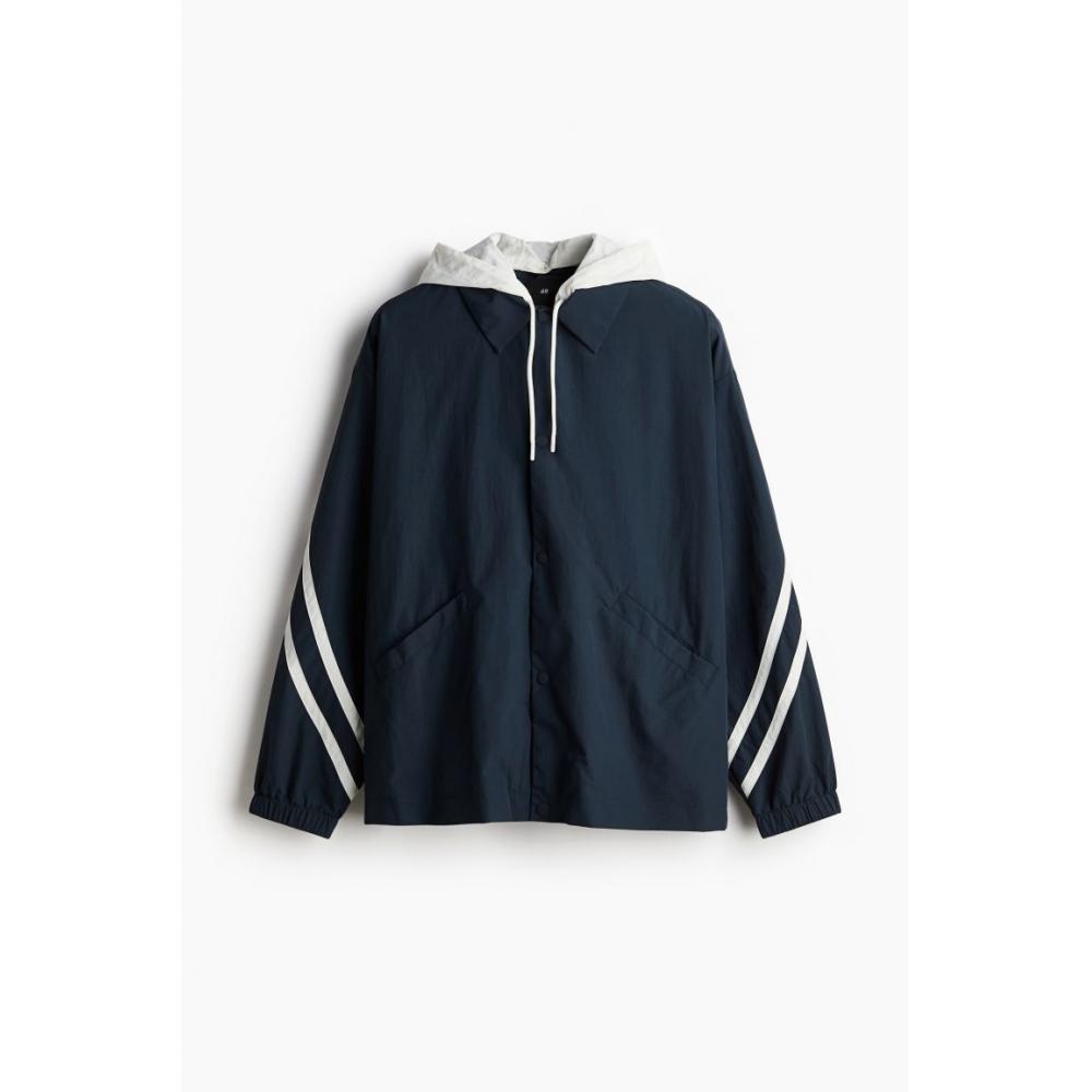 H M Loose Fit Nylon oversHirt Dark Blue Stripe