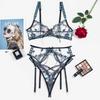 European & American Mesh Embroidered Sexy Lingerie Set - Bra, Garter & Panty