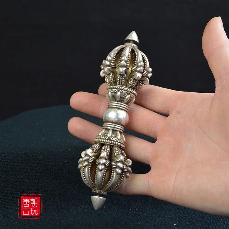 Bronce antiguo artículo de Buda mazo Jingang con nueve hilos de cobre puro y dorado en plata mazo Vajra Colección Metal