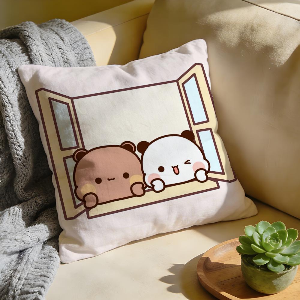 Panda BBubu DDudu Cushion Cover Washed Linen Soft Breathable Decorative Case For Sofa Home Pillow Cover