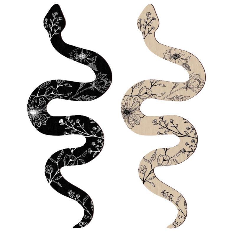 2Pcs Bohemian Witch Wooden Plates Black White Snake Wall Decor 1 Pair Room Decor Cute Wood Decoration Living Room