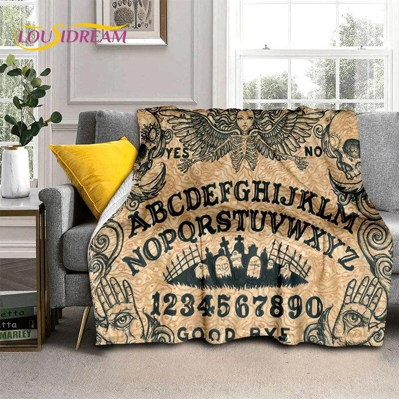 Gothic Ouija Tarot Čarodějnictví Horor Lebka Deka, Flanelová deka pro Halloween Ložnice Pohovka Pohovka Piknik Turistický obal Dárek