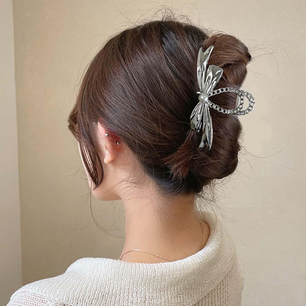 Pinza a morsetto in metallo ad alto livello con fiocco per capelli 2024 per donna: Pinza per Capelli a Forma di Squalo, Grande, Elegante, Stile Freddo, per la Nuca