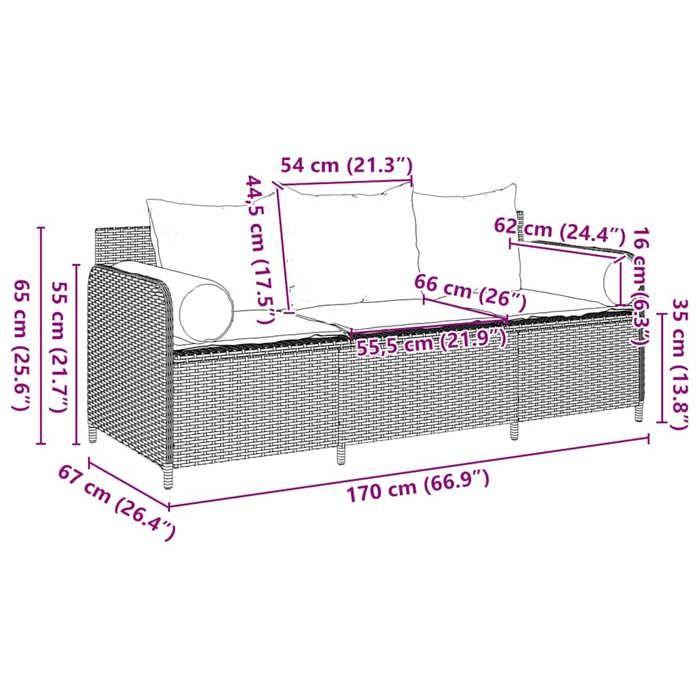 VidaXL Canapé de jardin et coussins 3 places gris clair résine tressée 4104177
