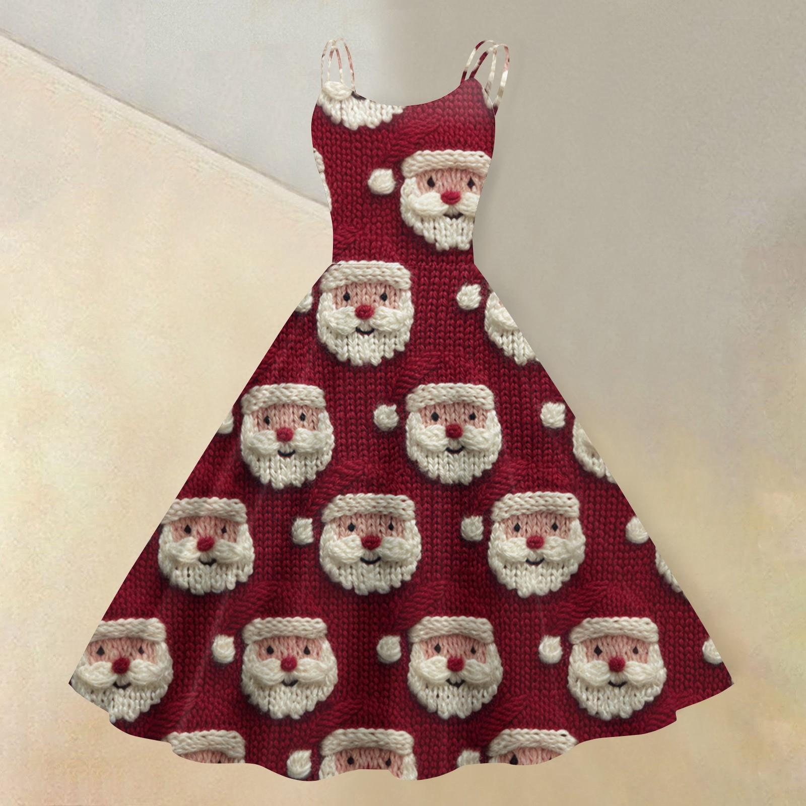 

Women s Christmas Print Sexy Off-the-Shoulder Punk Retro Dress L винный