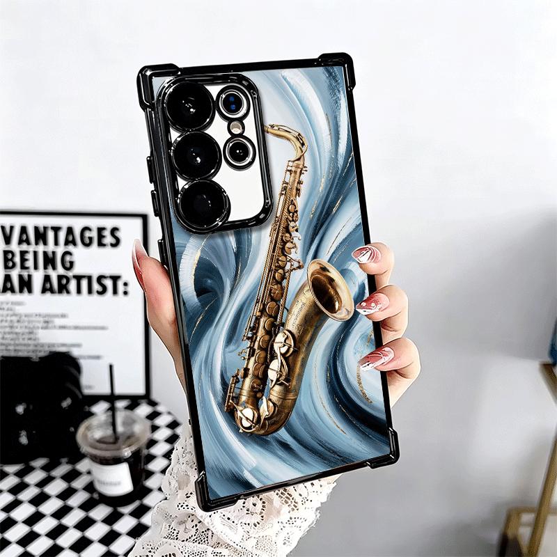 Saxophone Instrument Music Plating Phone Case For Samsung Galaxy S24 S25 FE S26 Edge S23 Ultra S22 S21 Plus S20 Anti-Fall Airaba