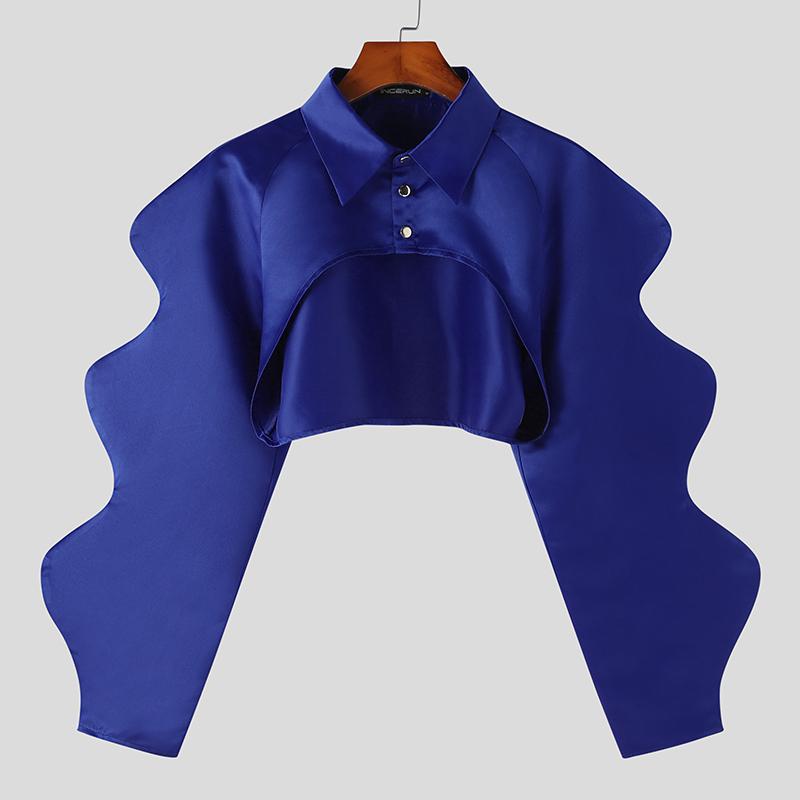 

INCERUN Весенний мужской пиджак с длинными рукавами, стильные свободные укороченные топы 2XL синий