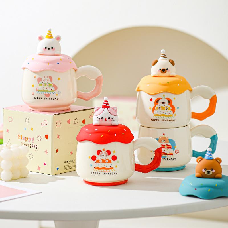 Krus med lokk Søt Bestie Bursdagsgave til jenter Kaffe Keramisk Vannkopp for Hjemmebruk Høy Verdi Kontor