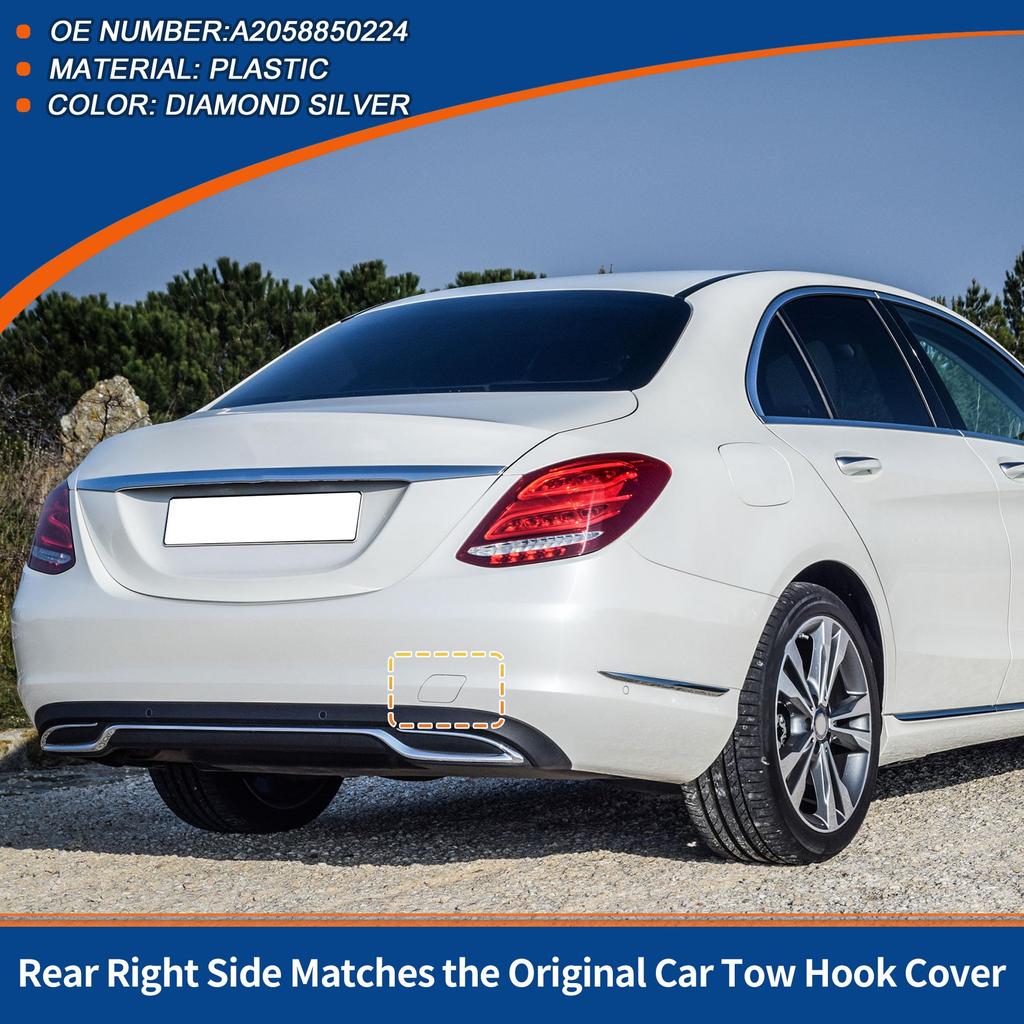ACROPIX Lampă Spate Capac Cârlig Remorcare Bară Spate pentru Mercedes Benz W205 Diamond Număr Piesă Compatibil 1 Bucată Clasa C 2015-2020, Argintiu, A2058850224,