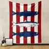 Striped Pattern with Blue Fish Illustration Patterned Tapestry Decorative Wall Hanging, Home Bedroom Living Room Decor