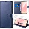 Protective Case - BOOLING - Samsung Galaxy S25 FE - Shockproof Synthetic Leather Navy Blue - 2 Glass Screens
