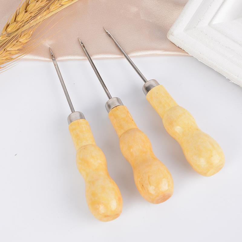 Wooden Handle Shoes Repairing Awl Leather Shoe Sewing Cobbler Tool DIY Craft Repair Hand Stitcher Straight Curved Hook