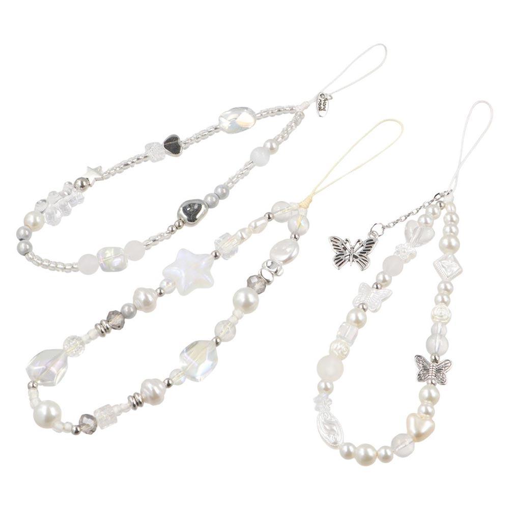 Sweet Girl Phone Lanyard Y2K Silver Beads Phone Chain Cell Phone Strap  Women Girl