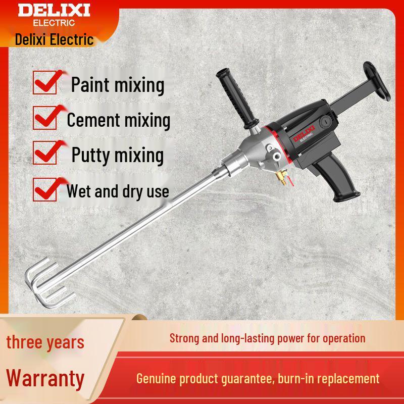 Delixi High-Power Electric Drill Mixer for Cement, Paint, Putty, Mortar, and Plaster