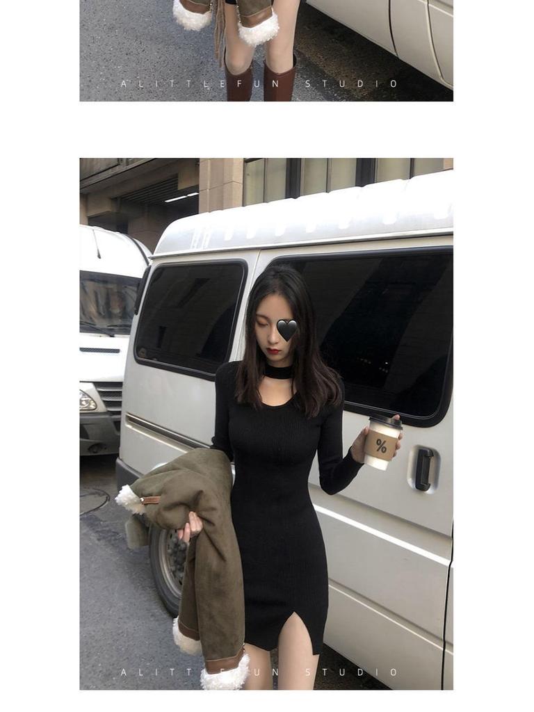 2022 Pure Desire Black Slim Hollow-Out Club Dress - Spring & Autumn Collection, Sexy Plus Size Bottom Skirt