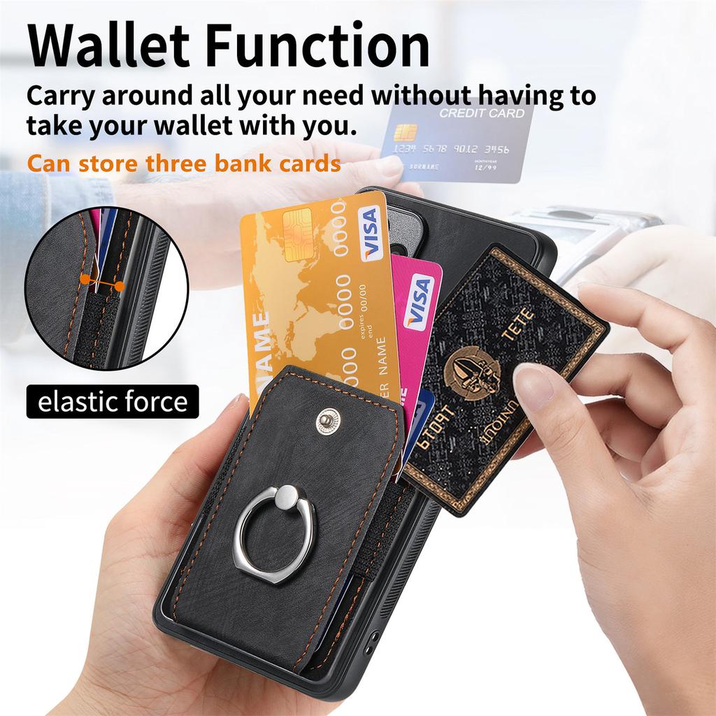 D2 for Honor 200 5G Case Elastic Card Holder Ring Kickstand Leather+TPU Phone Cover
