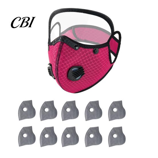 Maschera Antipolvere Riutilizzabile con Filtro al Carbone e Occhiali Regolabili, 6 Strati, Traspirante per Ciclismo, 10 Filtri, Valvola di Respirazione, Scudo per gli Occhi