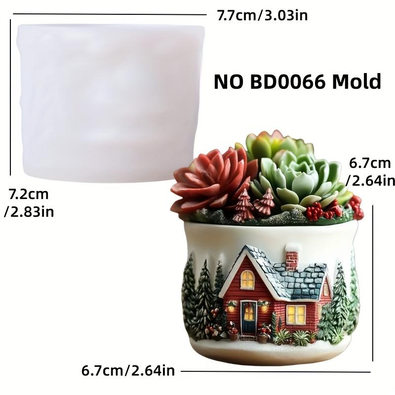 Warm House Relief Resin Gypsum Flower Pot Mold Green Wood Surround House Relief Cement Concrete Flower Pot MoldS Christmas gift