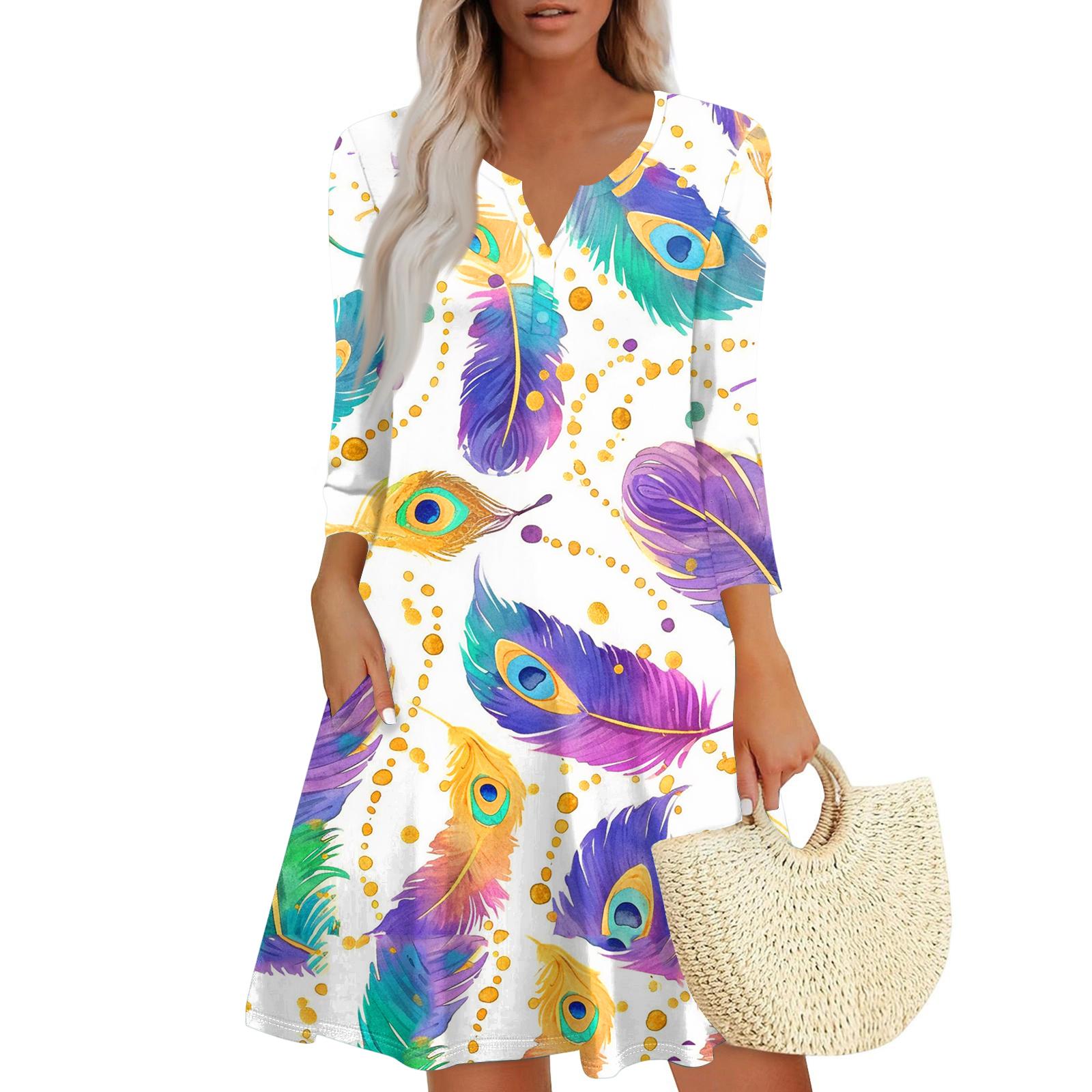 

Women s Dress Loose V Neck Three-quarter Sleeve With Pockets Dress XL білий