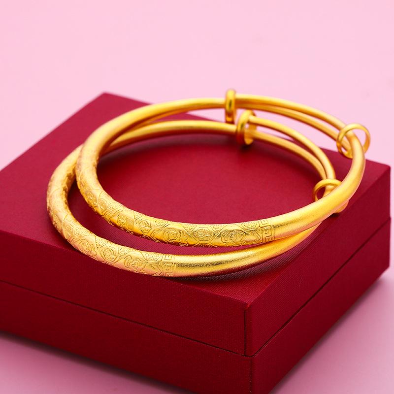Vietnamese Sand Gold Bai Fu Heritage Bracelet: Ancient Carved Fu Character, Gold-Plated Brass, Women's Qixi Gift.