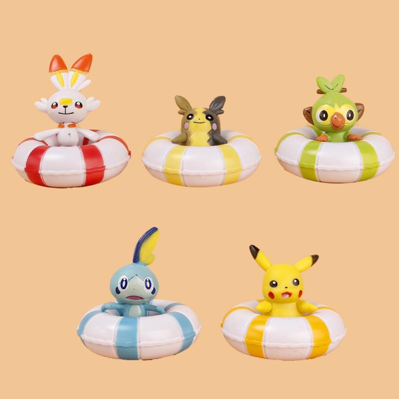 

Фигурки 5 шт. Плавательный круг Пикачу Украшение для машины ПВХ материал Милые Мини