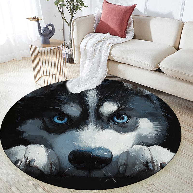 

Black Husky pattern round rug,Carpet Rug for Living Room Bedroom Playroom ,Non-slip Floor Mat,Holiday Gifts and Birthday Gifts. 80cmx80cm