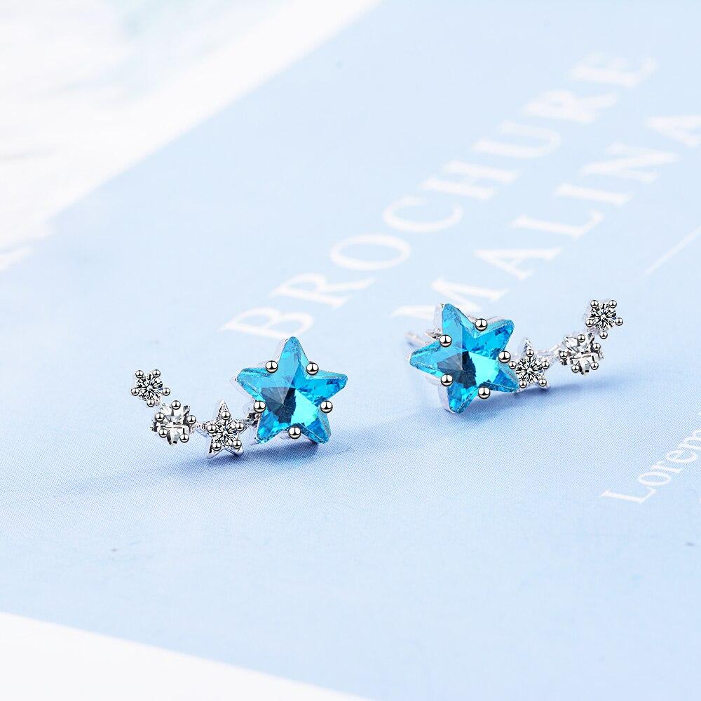 925 Sterling Silver Luxuy Star Zircon Earrings Blue Crystal Wedding Party Ear Stud  Jewelry Drop Shipping S-E767