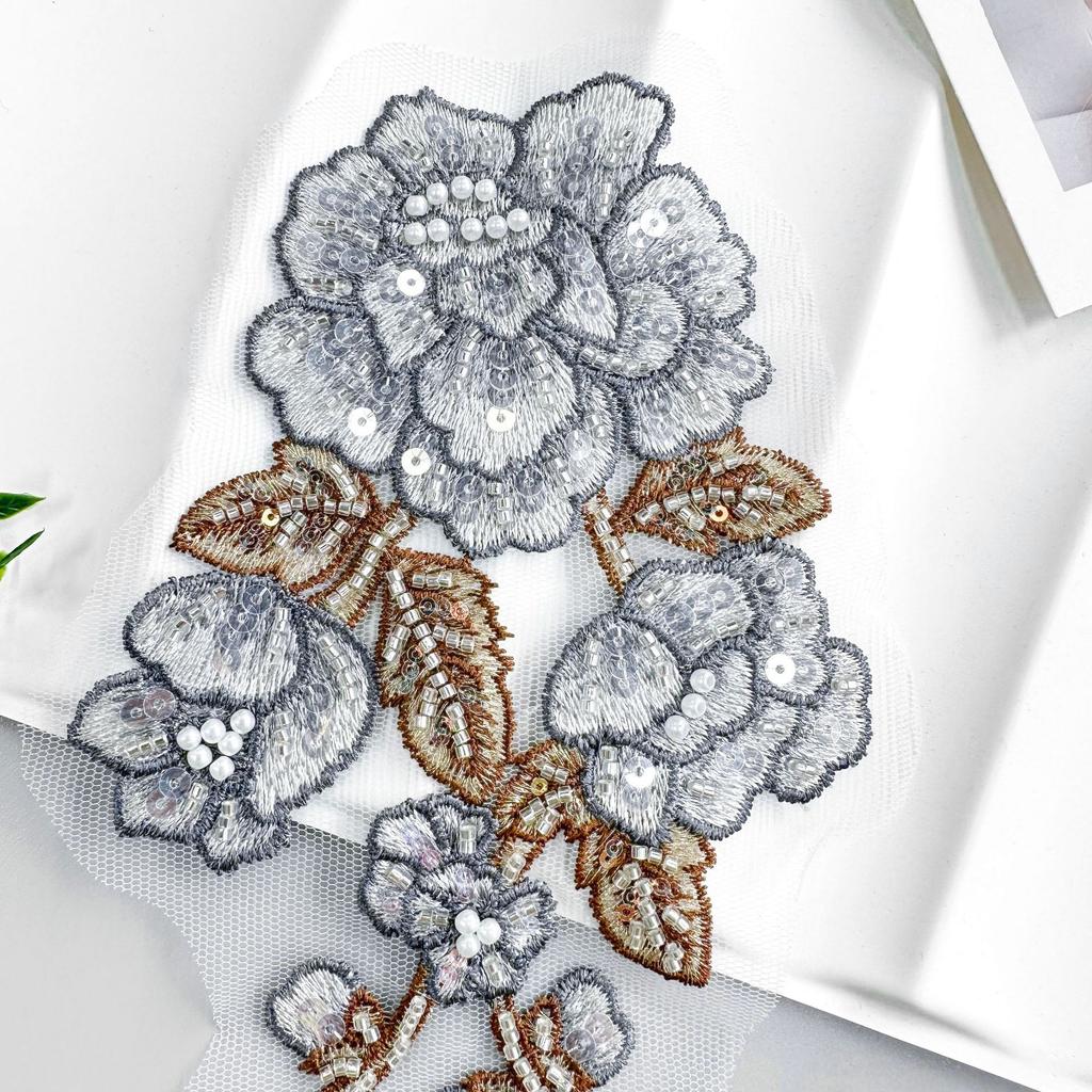 Color Embroidery Beads Three-Dimensional Flower Applique Decorative Cheongsam Dress Top Accessories Cloth Stickers Accessories