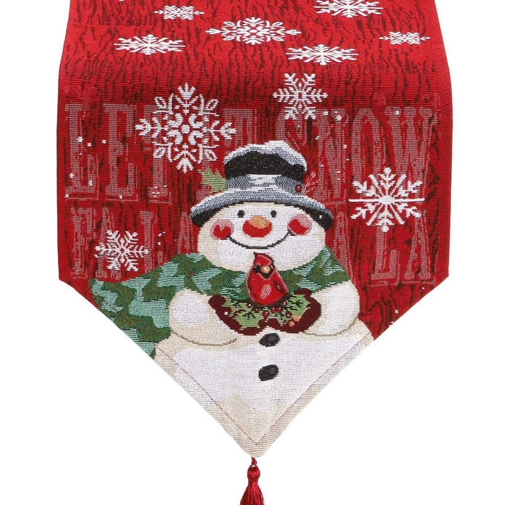 Snowman Themed Christmas Table Runner Cotton Tablecloth Holiday Dining Decor