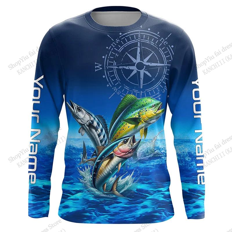 Blue Camo Fishing 3D Print Long Sleeve Crew Neck T-shirt Men Women Fashion Tops Tees Fishing Lover Tshirt Mens Clothing